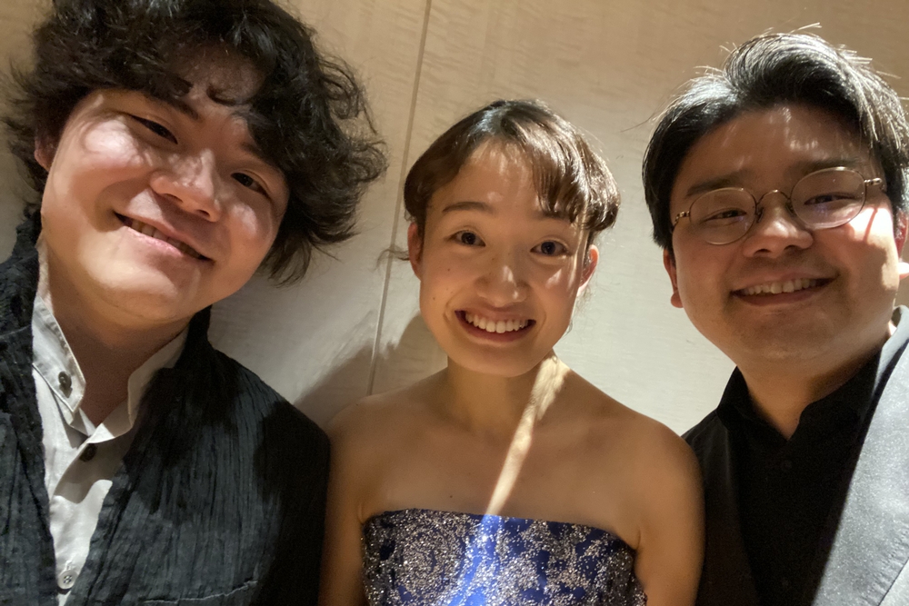 出演者写真（左から、上野通明さん、毛利文香さん、兼重稔宏さん）